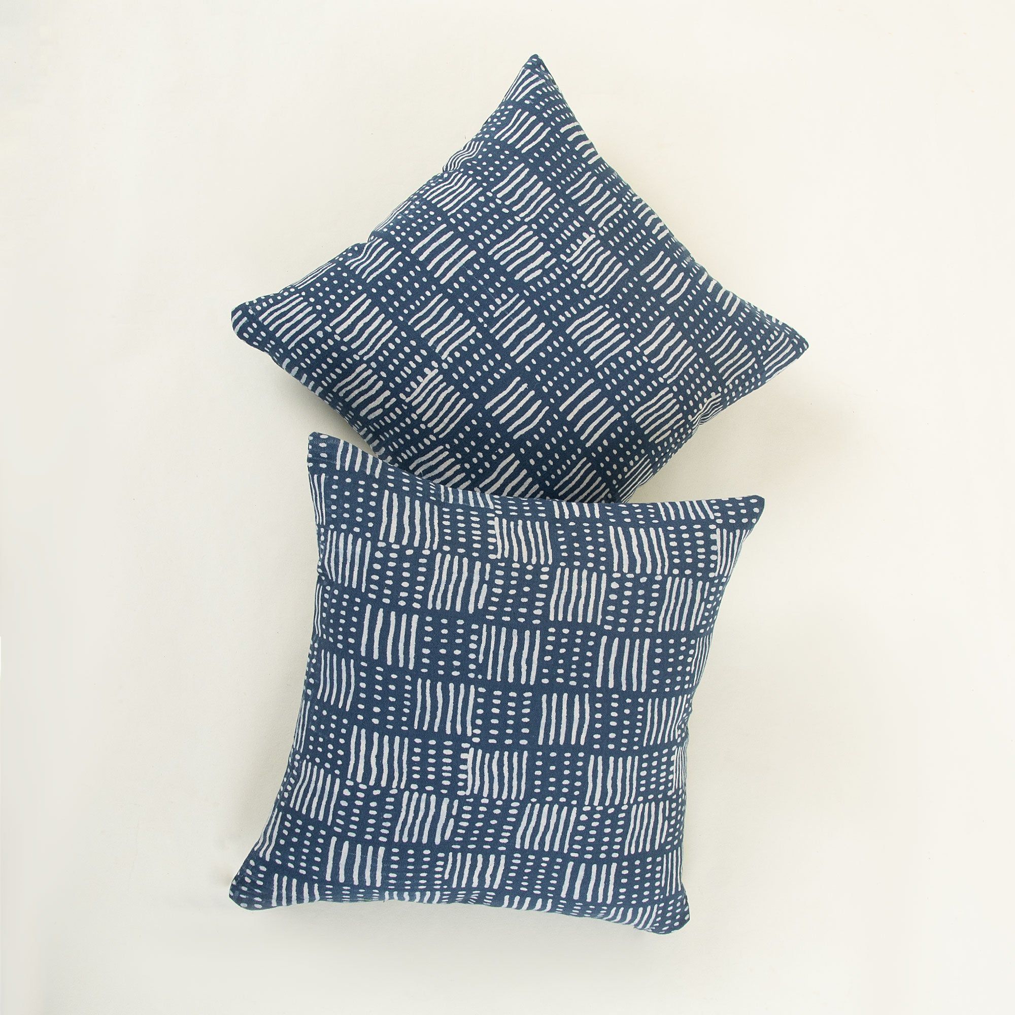 Trendy Hand Block Print Indigo Canvas Cushion Cover